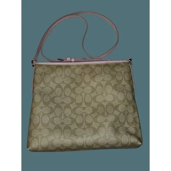 Coach F34938 Coated Canvas Signature File Khaki/Pink Crossbody Bag - Picture 2 of 16